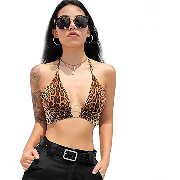 Naisten avoin selkä toppi streetwear club paneeli toppi leopardikuvio XL
