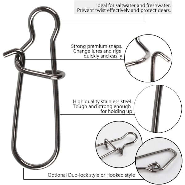 Fiskesänkeslider, 30-pack Duo Lock Snap Sliding Swivels Fishi