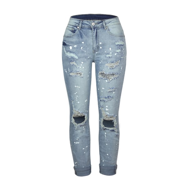 Kvinner Høy midje Skinny Stretch Ripped Jeans Destroyed Denim Pants XL