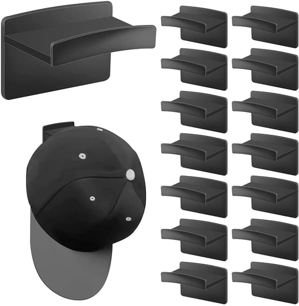 Hat Rack Hat Hangers til væg 15 stk. Hat Organizer, Hat Racks til Baseball Caps, Ingen boring Hat Hooks Sort