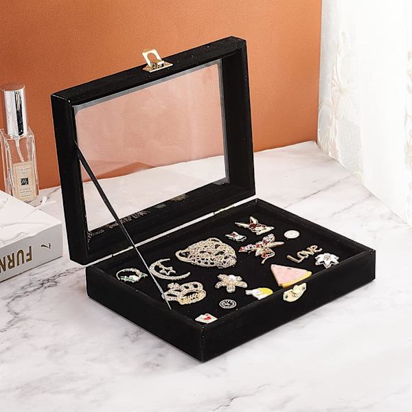 Nålbox Skåp Broschsamling Displayfodral med Klar Fönstermärken Displaybox, Hard Rock, Samlarbar Nålmärken och Medaljer - Svart