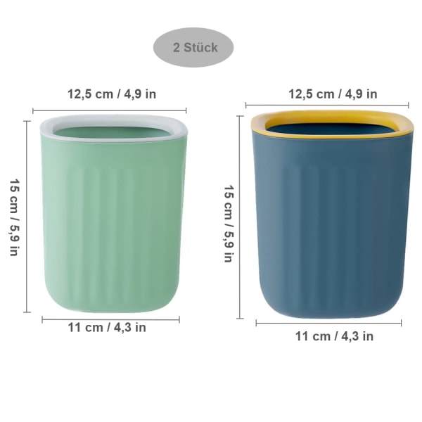 2-pack papperskorgar för kontor utan lock, minikosmetisk papperskorg för badrum K