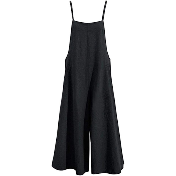 Dames Casual Løs Lang Bib Bukser Brede Ben Jumpsuit Løs Bomulds Jumpsuit