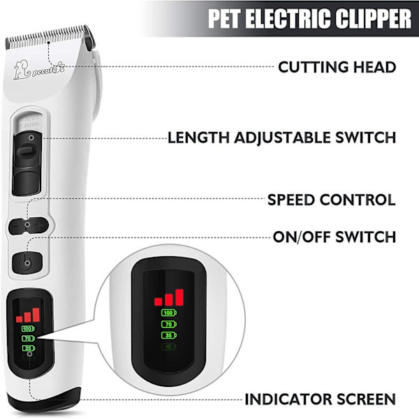 Professionell hundklippare med LCD-display, sladdlös hund- och kattklippare, avtagbart keramiskt blad 4 timmars användning