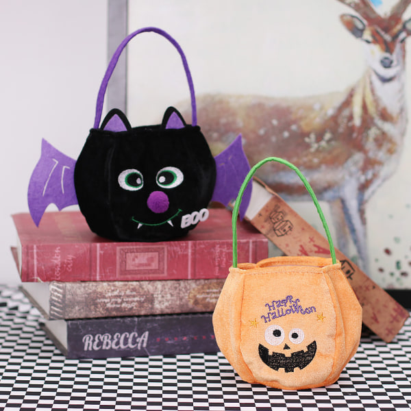4 pakker godteri filt holder bøtter med håndtak for trick-or-treating poser, H
