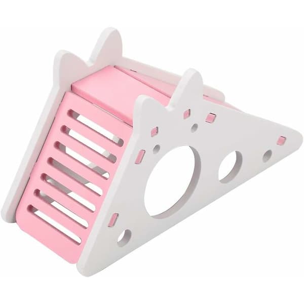 Hamstertrappa i trä, husdjursmontering, viloplats, hamsterklätterleksaker (rosa)