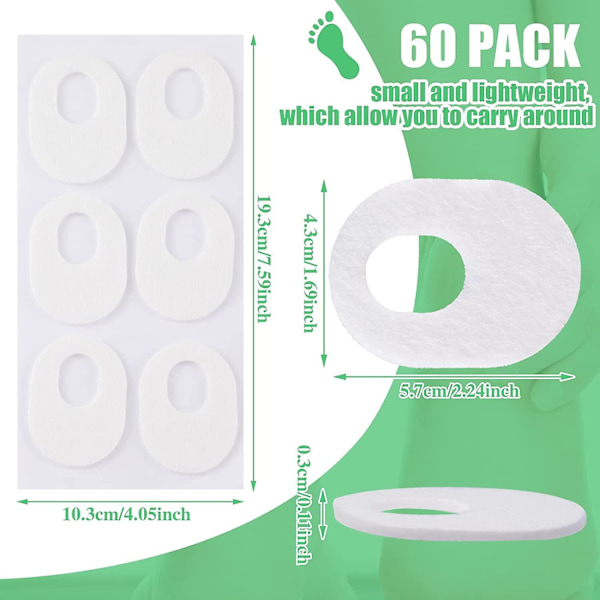 60-pack Förhårdnadsplåster Mjuka Filt Förhårdnader Oval Form Liktornsplåster, Vita (C)