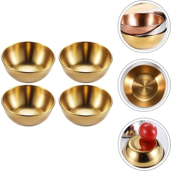 4 stycken runda mini-skålar i rostfritt stål för hushålls kryddor (guld) (4-D-W)[C] Gold 4 pieces