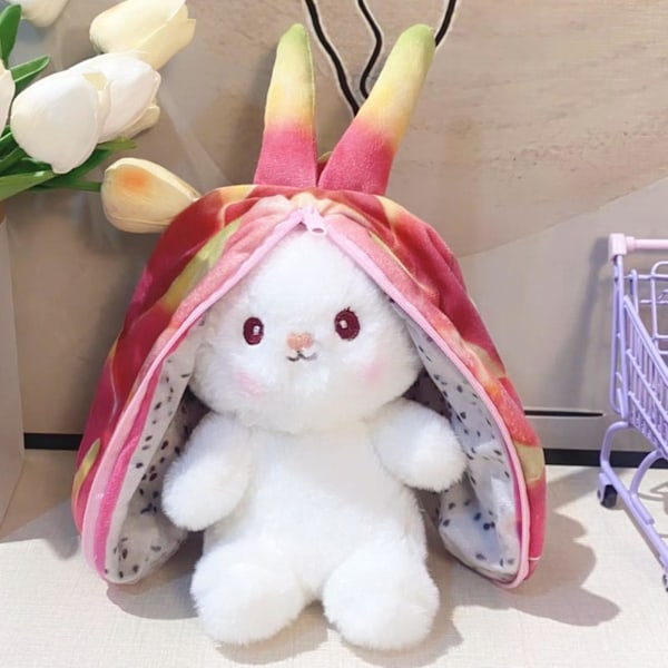 18cm Plushkanin med Blixtlås Vattenmelon Ananas Kiwi Frukt Djur Plushies Ornament Fluffig Fylld Djur Cartoon Kanin Dock Barn Leksak