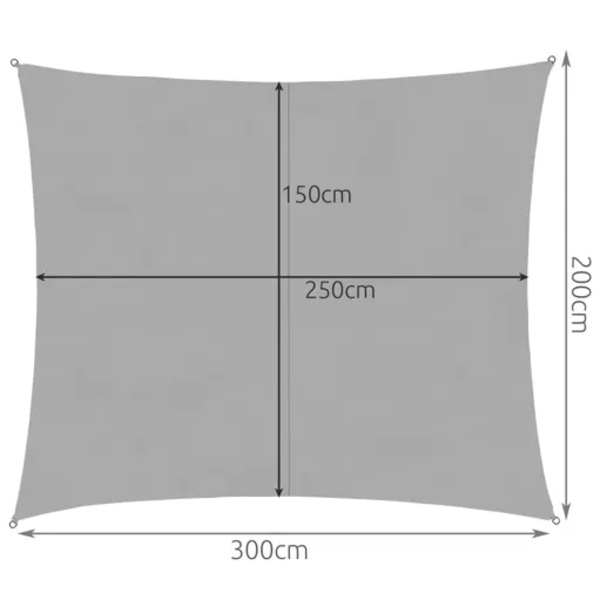 Vandtæt solsejl, 3x2m, 180g/m2, Letvægts grå