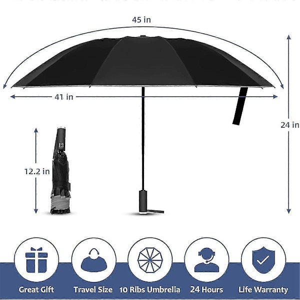 2-pack Resefärdspara, Obrytbar 10-Ribbs Parasoll, Vindtåliga Parasoller För Regn Sol, Automatisk