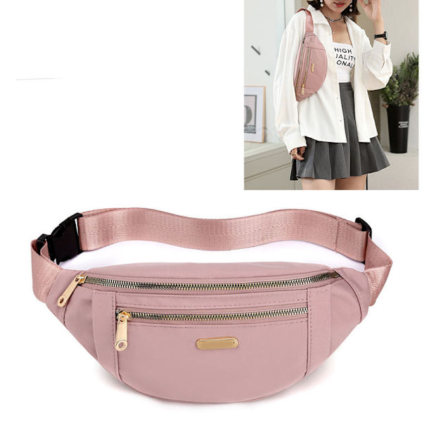 Dame Fanny Pack Lynlås Multi Layer Justerbar Bælte Kvinder Talje Taske til Rejse Arbejde Pink Fri Størrelse[C]