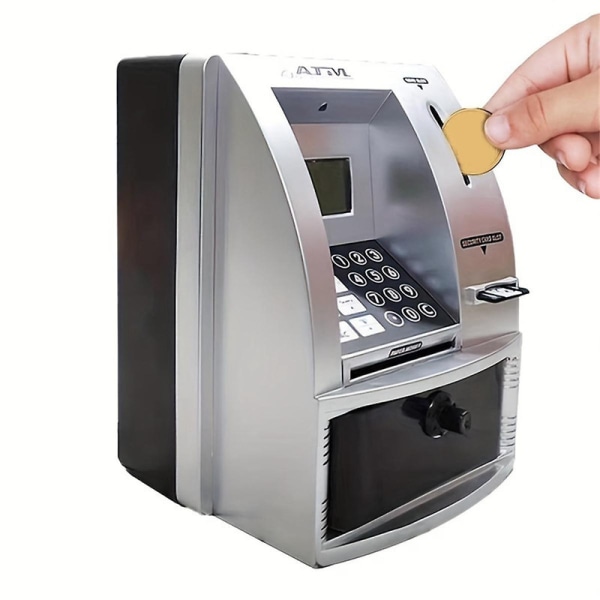 Smart bankomat Spargris för pengar Mini sedel Röst bankomat för att lära barn att hantera pengar Silver