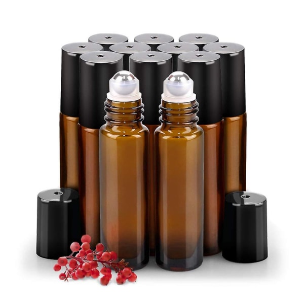 10 st 10 ml roll-on-glasflaskor för eterisk olja, tom roll-on-flaska med rullkulor av rostfritt stål