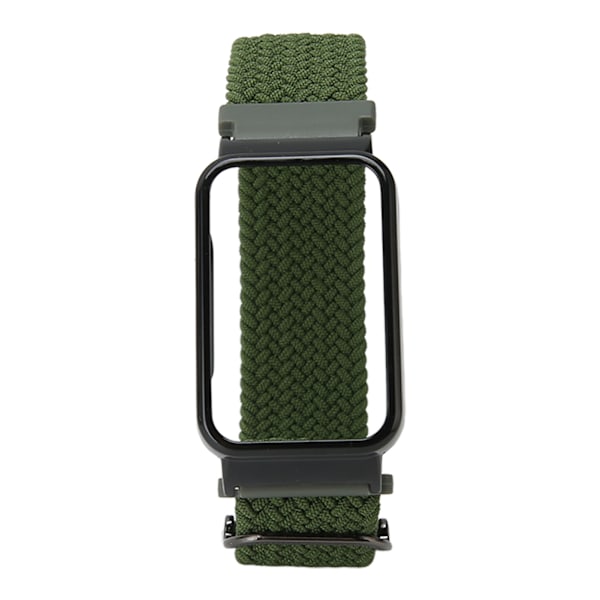 Flettet Loop-reim for Mi Band 7 Pro Justerbar Elastisk Nylon Loop Armbånd med Beskyttende Ramme OD Grønn Bånd Svart Etui[C]