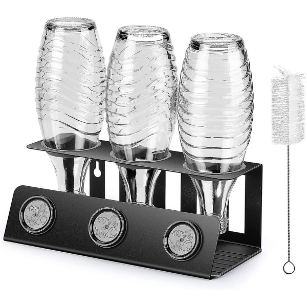 Flaskhållare, Trippel dropphållare med avtagbar droppbricka och lockhållare, droppstativ för Sodastream Crystal och Emil-flaskor