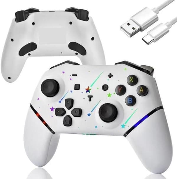 Switch-controller, trådløs Pro-controller + batteri/RGB-lys/dobbelt vibration/gamecontroller til Switch/Lite/OLED/PC hvid[YJD]