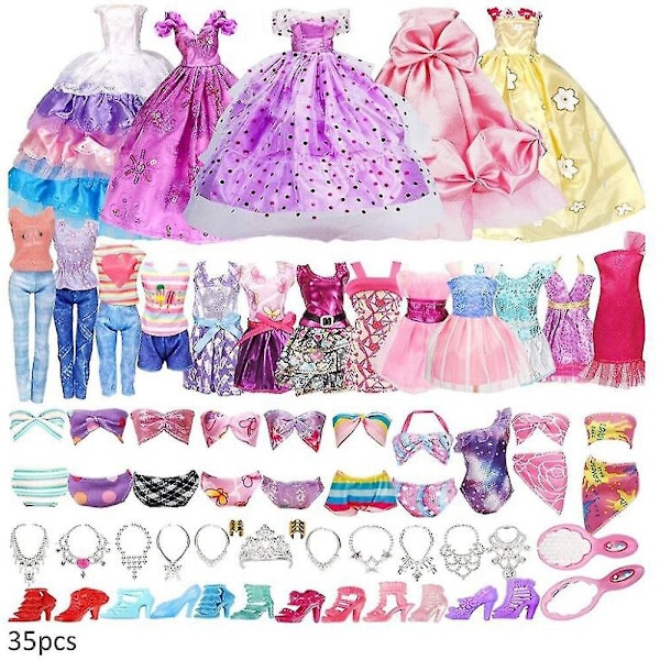 35 st Barbie dockkläder och tillbehör Set Klänning Skor Badkläder Kollektion Kläder Rekvisita för barn flickor dockleksaker presenter