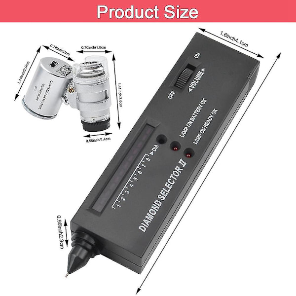 Diamanttester Pen, professionel Diamantdetektor med 60x Mini LED Forstørrelsesglas, Diamanttestpen til Begyndere og Eksperter