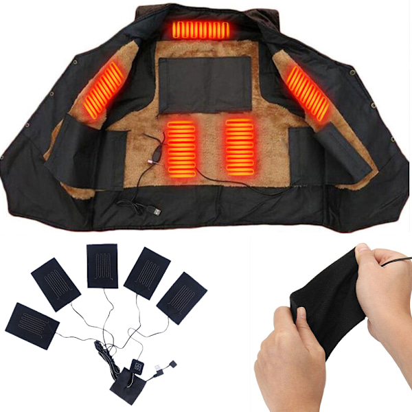 5-i-1 Elektrisk Varm Vest Oppvarmingsplater USB Vinterkroppsvarmer