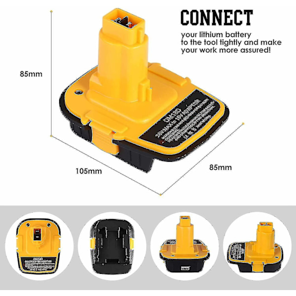 Dm18d Dca1820 Batteriadapter med USB for Dewalt 20v/18v for Milwaukee M18 18v Litiumbatteri Dcb204 Dcb205 Konverter for Dewalt 18v/20v Nicad & Nim