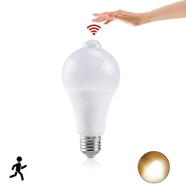 E27 Smart Sensor Natlys Pære Smart PIR Bevægelsessensor Lampe Til Trappe Toilet Veranda Garage Balkon Badeværelse[C] 9W Warm Light