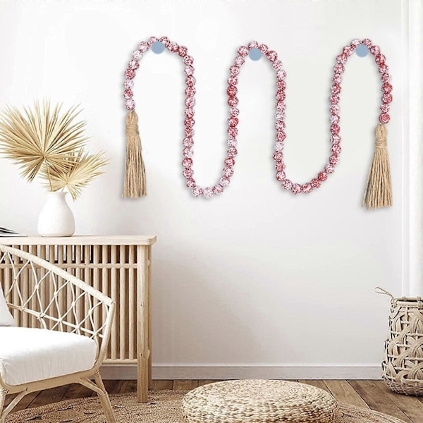 Jul Träpärlgirlang för Entré, Veranda Lättvikt Längd 150cm Röd (C)