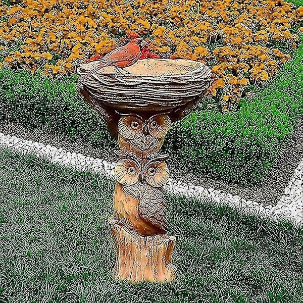 Resin ugle badekar, fuglebad, eventyrhave, ornamenter, skulpturer, havedekoration, springvand, fuglebad (C)