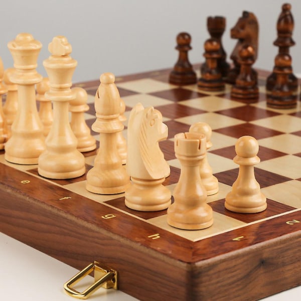 Träschackbrädeset set tums internationellt schackspel Vikbart schackbräde med tillverkade schackpjäser och förvaringsplatser för barn Vuxna