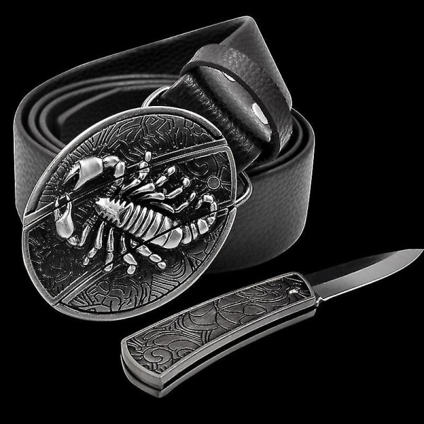 Personlig läderbälteskniv Slät Spänne Utrikeshandel Självförsvarsbälteskniv Mode Punk Buckle-yzy scorpion