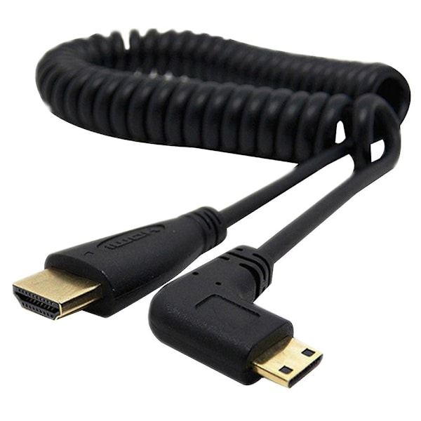 Mini HDMI-kompatibel till HDMI-kompatibel Han 90 Grader Vinkeladapter Fjäderkabel för SLR PC Black Right Elbow