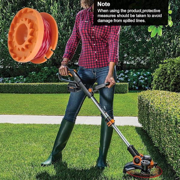 Set med 6 trimmerlinor för Worx WA0004.1/WA0010, kompatibla med Worx WG154 WG163 (6 linor + 1 lock) (C)