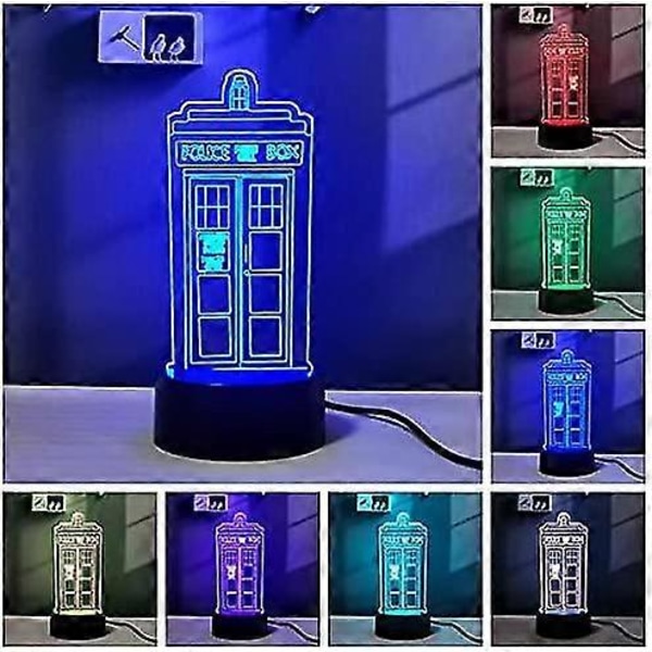 Tardis 3D Illusion LED Doctor Who Soveværelseslampe Natlys RGB 16 Farver Fjernbetjening Bordlampe (1)