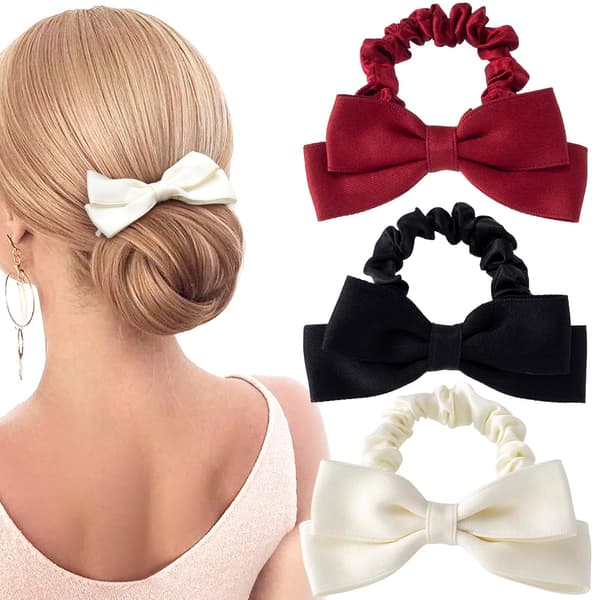 Silkebløde Scrunchies Sæt med 3 - Sort, Rød og Hvid Hårelastik