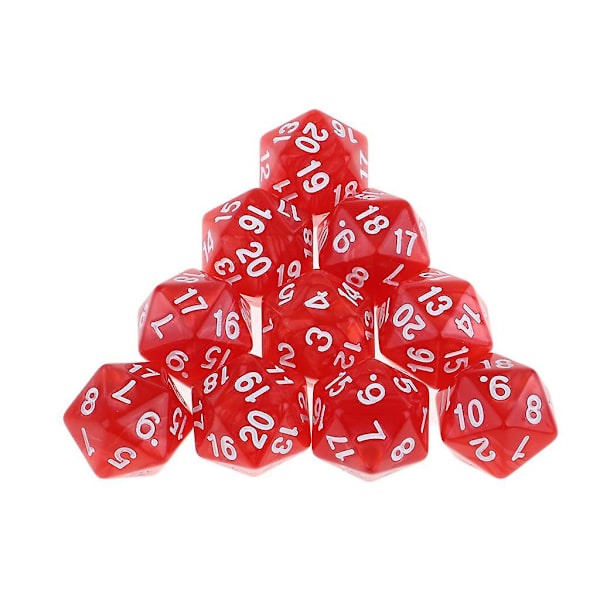 Sæt med 10 røde tyve-sidede terninger D20 til D&D og RPG selskabsspil