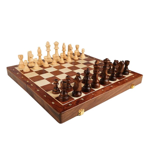 Träschackbrädeset set tums internationellt schackspel Vikbart schackbräde med tillverkade schackpjäser och förvaringsplatser för barn Vuxna