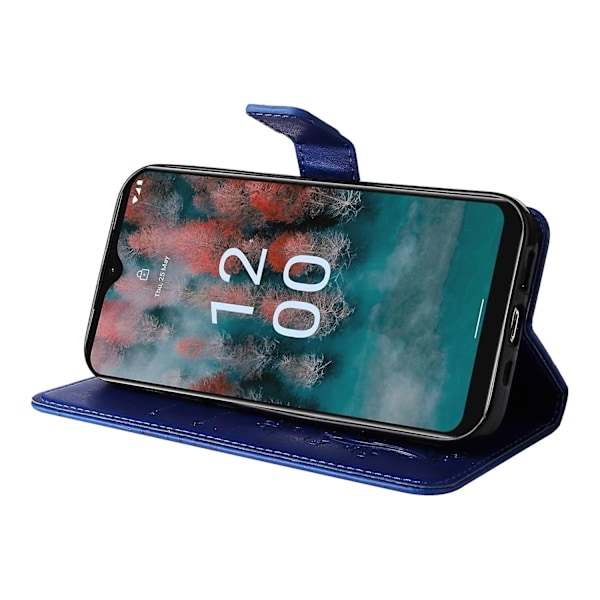 Lærtelefonveske for Nokia C12 4G/C12 Plus/C12 Pro, Stativlommebok med trykt design Blue Style B Nokia C12 4G
