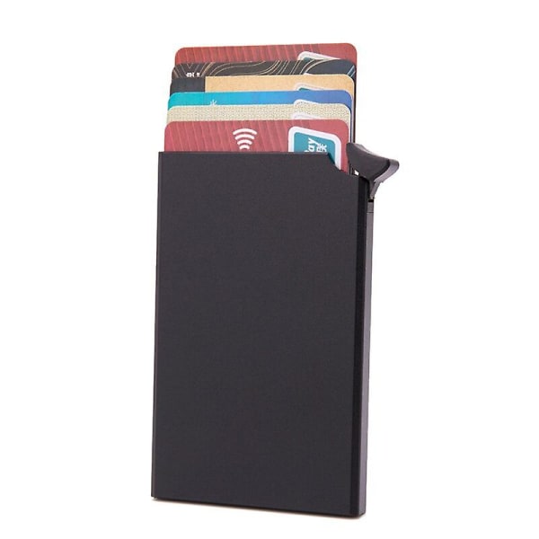Anti-magnetisk Stöldskydd ID Kreditkortshållare Porte Carte Slim Aluminium Plånböcker Case Automatisk pop-up kreditkort 1PC Black 1