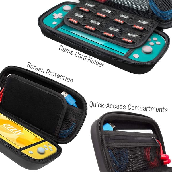 Nintendo Switch Lite -suojakotelo, jossa säilytystilaa peleille ja tarvikkeille black