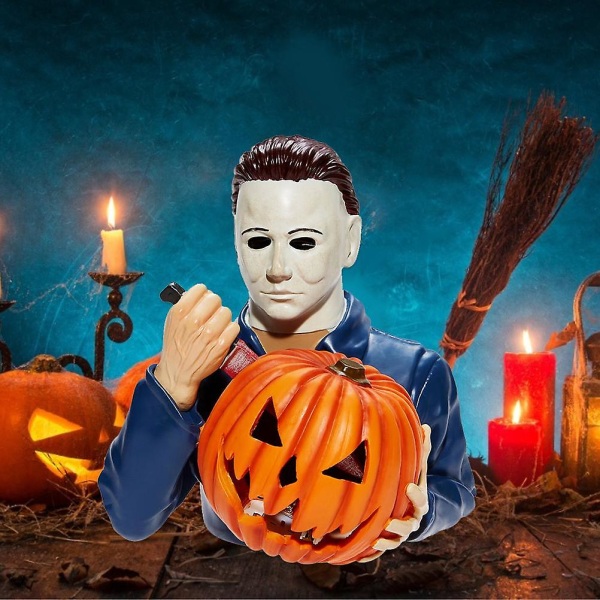 Lysende Michael Myers Statue Halloween Dekoration Sam Trick 'r Treat Med Græskar Gyserfilm Havegnomer Dekoration Harpiks[C] With Light