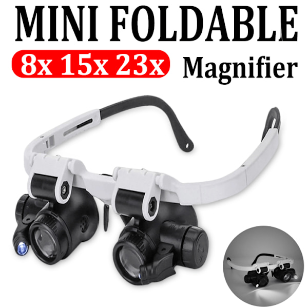2LED Hovedmonteret Forstørrelsesglas Mikroskop - Håndfri, Justerbar, 8x 15x 23x Zoom, LED Lyskilde, Komfortabel Pandebånd - Perfekt