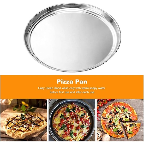 Pizzaform i Rostfritt Stål, 2 st Runda Pizzabackplåtar Pizza Bakplåt, 15 tum (Silver)