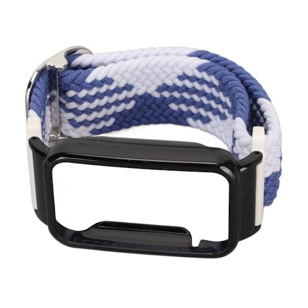 Stretch Nylon Flätat Armband med Skyddande Bumper Case Tillbehör Passar för Mi Band 7 Pro Blå Vit och Svart Case[C]