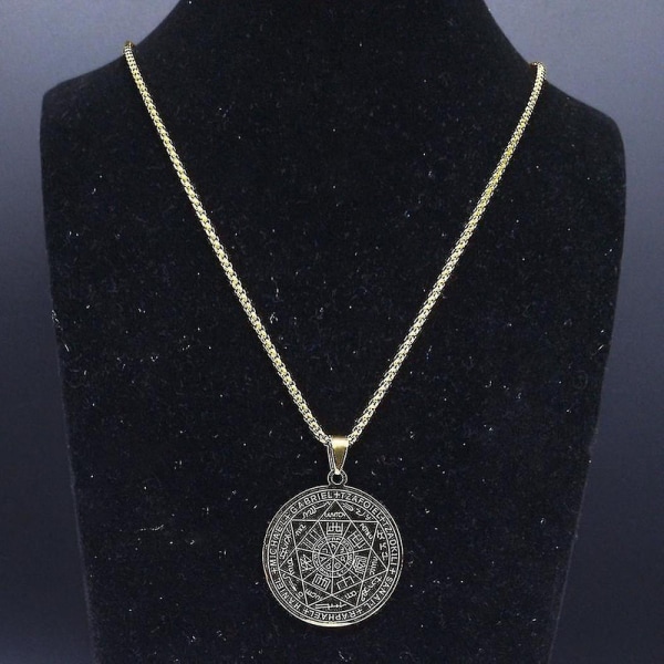 Seven Archangels Amulett Halsband i rostfritt stål Män Seal Of Solomon Talisman Halsband Skydd Smycken Krage Hombre N1162s2_fs C 60cm BOX GD