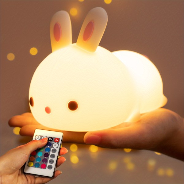 16-Color Remote Control Bunny Night Light - 10-Level Dimmable, 1800mAh Rechargeable