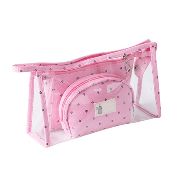 3 stk. Makeup Taske Multifunktionel Bærbar Klar PVC Rejse Kosmetik Toilettaske Organizer Taske Pung til Kvinder Pige Pink.C