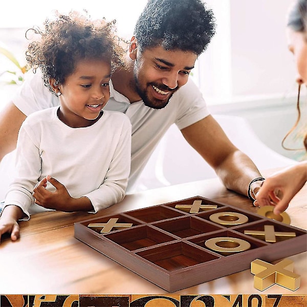 Tic-Tac-Toe Spelbräde i Massivt Trä - 10 Delar Premium Giant Gold 14 tum - Utomhus/Inomhus Festset Leksak För Barn/Vuxna - Bakgård Underhållning
