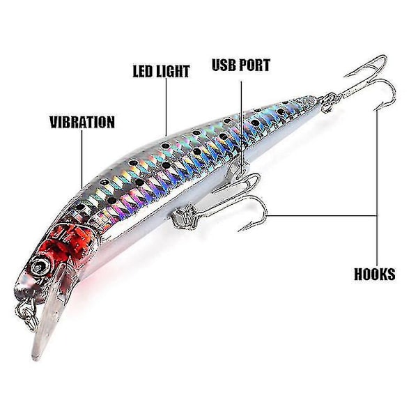 Elektrisk Fiskeriagn Vibration Swimbait Med LED Lys USB Genopladelig Agn Xxf