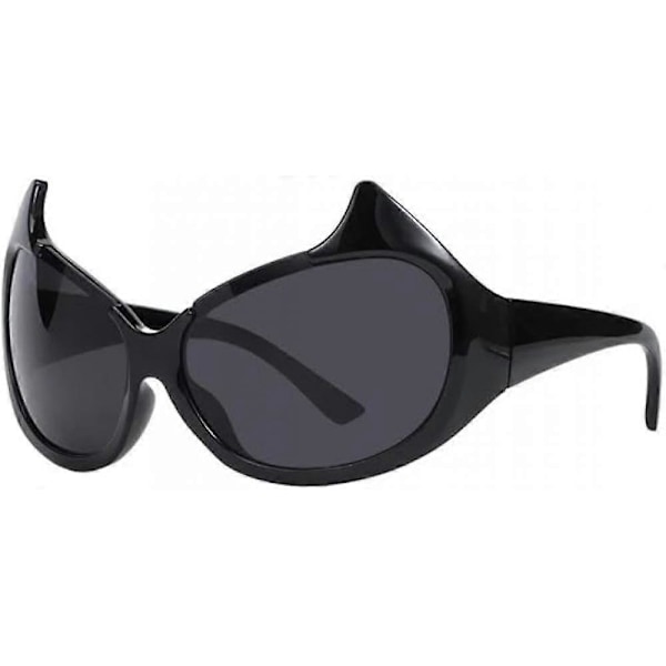 Søde katteøje solbriller til kvinder, lille djævleører wrap around Y2K solbrille, oversized punk vintage solbriller nuancer (sort) (HYYC)
