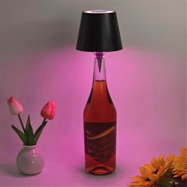 LED Flasklampa Touch Trådlös Bordslampa RGB och 3 Färger Flasklampa för Inomhus/Utomhus Restauranger och Barer Svart (C)